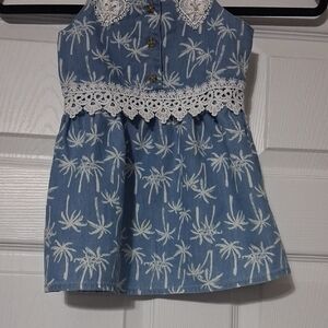 Okie Dokie Sz 24M Blue Palm Print Crochet Lace Tank Top